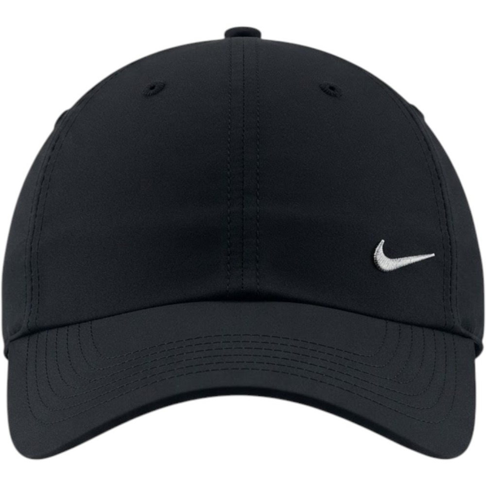 Nike Dri Fit Club Mens L XL Black Metal Swoosh Strapback Hat Cap Casual Everyday